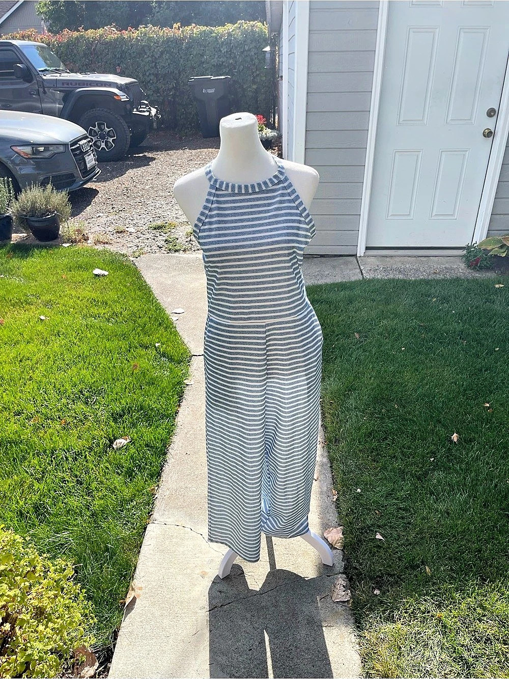 Striped Halter Romper in Blue & White M